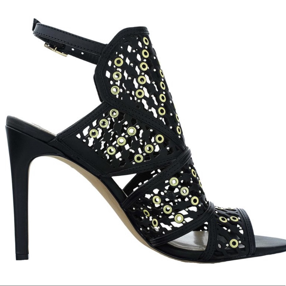 Vince Camuto 4” Black and Gold Leather Heels